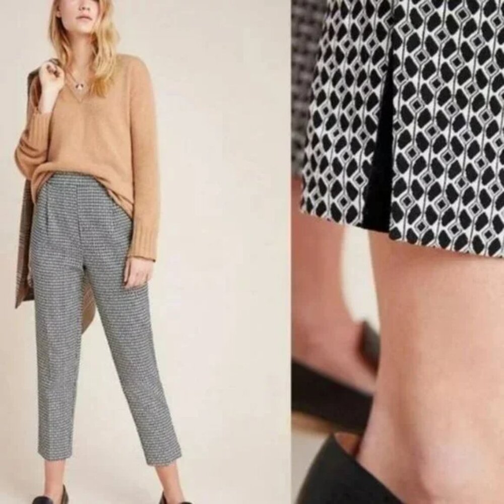 NWT Anthropologie Black White Jacquard Geometric Print Relaxed Dress Pants XS